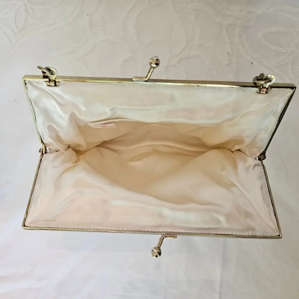 Vintage Walborg White Beaded Kiss Lock Evening Bag